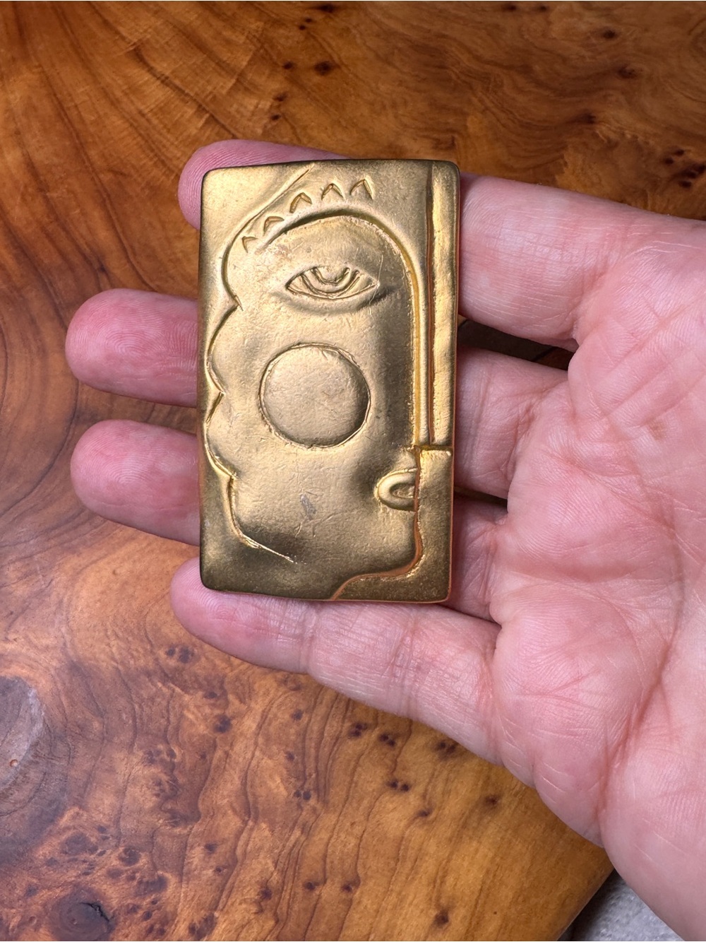 Vintage Gold Abstract Face Brooch